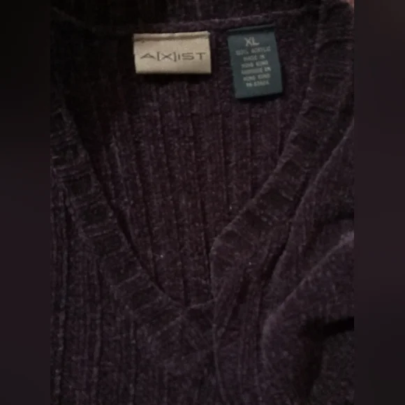 Axist Men's XL Dark Espresso Brown V-Neck Chenille Knit Sweater - Soft Texture - Picture 7 of 9